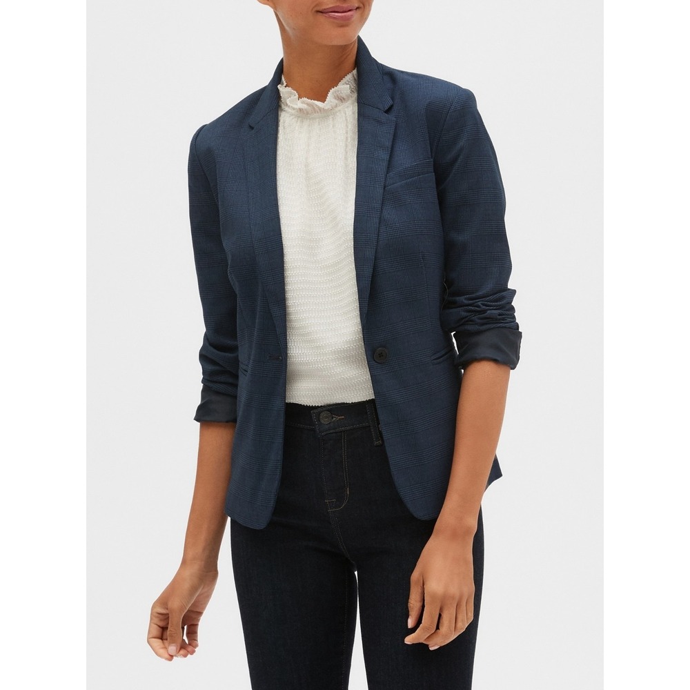 Banana Republic Classic Blazer Women's 2 Blue Plaid Washable Semi-Fitted NWT $99